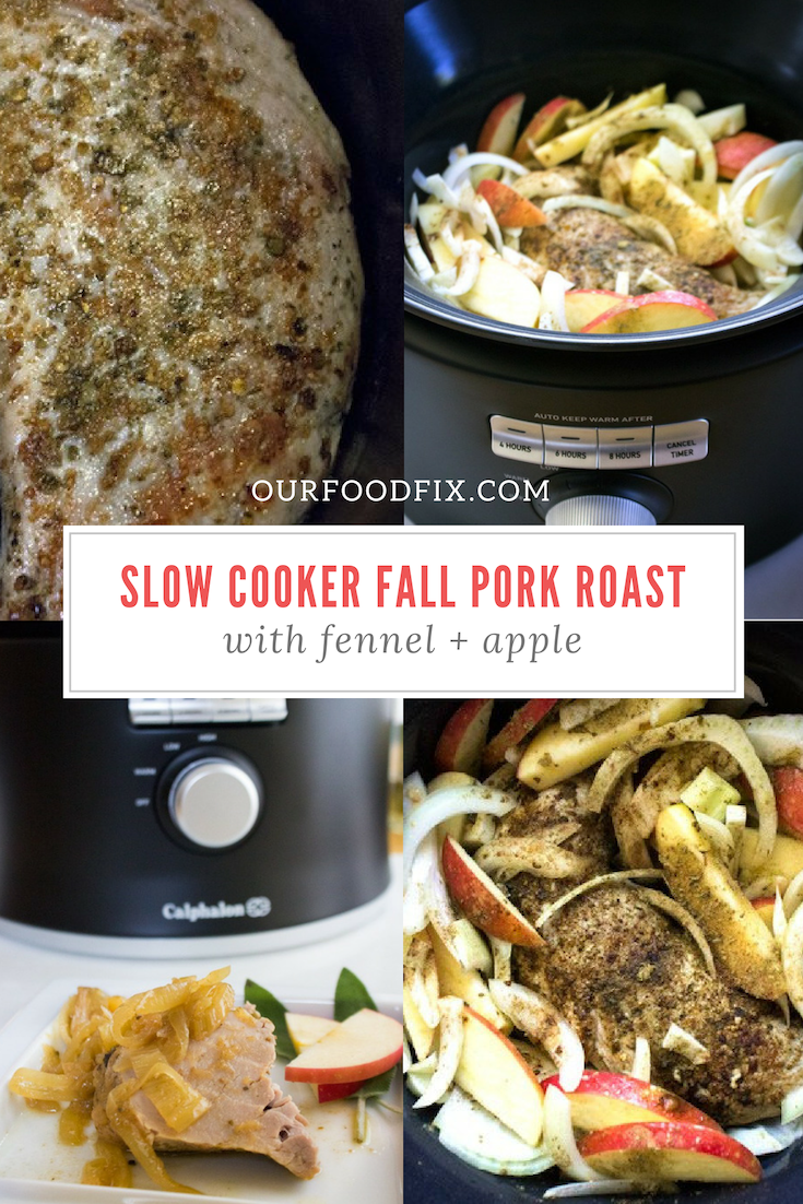 Warm fall spices, sweet apple, spicy fennel, and a juicy pork roast round out this slow cooker meal completely prepared in one pot. #ad #MyCalphalonKitchen #CollectiveBias | Paleo recipes | Paleo dinner | Make ahead recipes | Whole30 recipes | Whole30 dinner | Crock pot recipes | Slow cooker recipes | One pot recipes | AIP Recipes | AIP dinner | Autoimmune Paleo | Simple recipes | Keto recipes | Fall recipes | Pork recipes